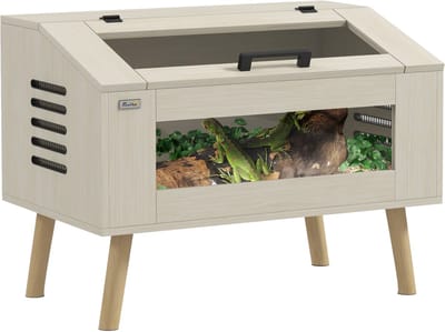 Reptielenterrarium met ventilatieopening, 111 liter slangenterrarium met ramen van gehard glas, deksel, 80 x 50 x 60 cm, naturel hout