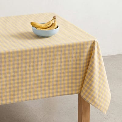 GAMUSI Vlekbestendig Tafelkleed NOVY – Vichyruit – Linnen Look – 140x140 cm – Geel