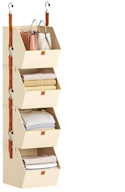 Hangende Kast Organizer 4 Lagen – Kledingrekken voor Kast, Ruimtebesparend Opbergsysteem, Opbergdozen / Kledingopberger voor Slaapkamer - Beige