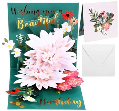 3D Pop-up Verjaardagskaarten voor Vrouwen - Groene Lotus met Envelop - Perfect voor Jubileum en Speciale Vieringen