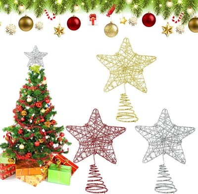 Decoratieve Ster voor de Kerstboom, 20 x 25 cm, Goud/Zilver/Rood, Set van 3 - Kerstdecoratie, Boomversiering, Feestelijke Accessoires