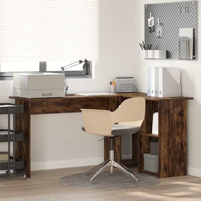 vidaXL - Bureau - Rook - Eiken - 142 - x - 102 - x - 73 - cm - Bewerkt - hout