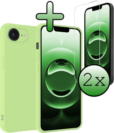 Hoesje Met 2x Screenprotector - Geschikt voor Apple iPhone 16e - Sterk & Shockproof - Back Cover - Siliconen Case - Telefoon Hoes - Groen