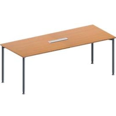 Schäfer Shop Genius Vergadertafel MODENA FLEX, in hoogte verstelbaar, 6-voudige contactdoos, rechthoekige vorm, 4-poot ronde buis, B 2000 x D 800 mm, beukenpatroon
