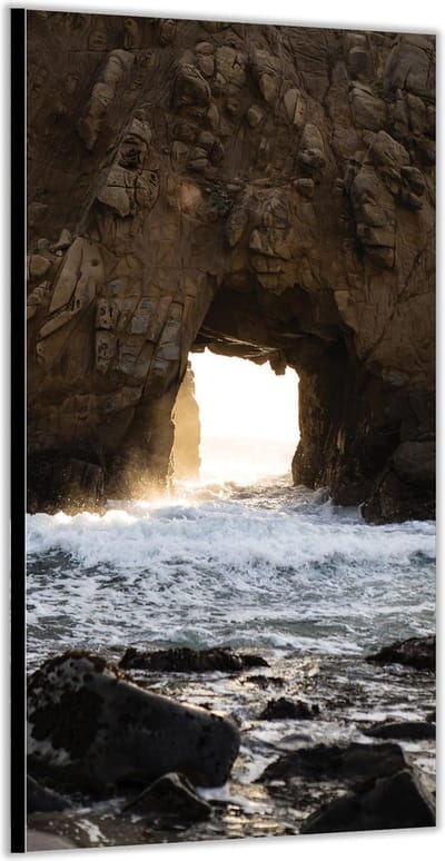 KuijsFotoprint - Schilderij - Rotsen Met Golven - Wit, Blauw En Bruin - 200 X 100 Cm