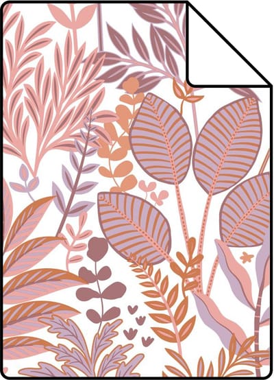 Proefstaal ESTAhome behang tropische bladeren en bloemen oranje en paars - 26.5 x 21 cm - 131667-S