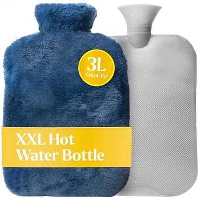 XXL warmwaterkruik met premium nepbont hoes - blauw