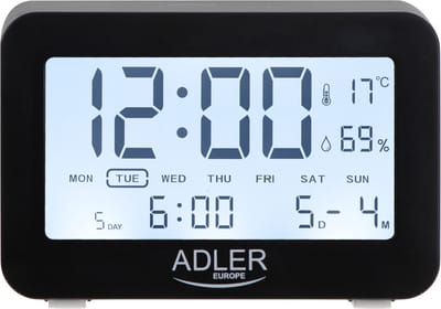 Adler AD 1196B - Wekker / klok - AA batterij - wekker - met thermometer - zwart