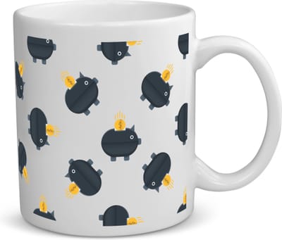 Akyol - zwarte piggy banks koffiemok - theemok - Varken - iemand die van geld houdt - cadeau voor iemand die houdt van geld - verjaardagscadeau - gift - geschenk - 350 ML inhoud