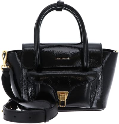 COCCINELLE Leren handtas schoudertas Double Beat Handbag Noir / Noir zwart