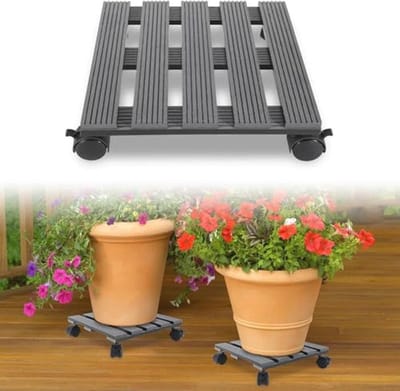 Plantenroller 30 x 30 cm - Rolonderzetter voor binnen en buiten met wieltjes - Draagkracht 80 kg - Bloemenroller voor potten - Antraciet, 4 stuks