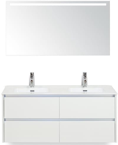 Dante Badmeubelset 120 cm - 4 Laden Wit Hoogglans - Keramische Wastafel Wit Cover met Sence Spiegel