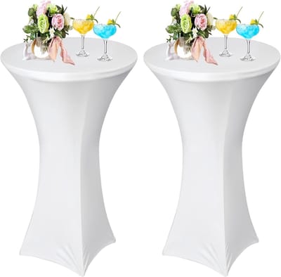Cocktailtafelhoezen 2 stuks - Elastische spandex tafelhoes voor hoge bar tafel - Wit - Ideaal voor feesten, bruiloften en evenementen