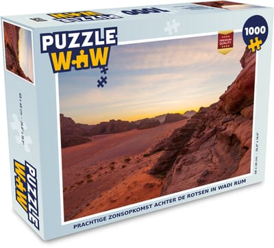 Puzzel Prachtige zonsopkomst achter de rotsen in Wadi Rum - Legpuzzel - Puzzel 1000 stukjes volwassenen