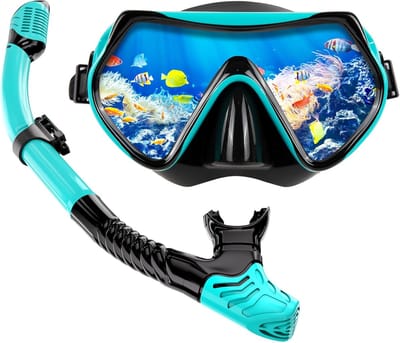 Snorkelmasker - Volwassene - Zwarte snorkelset - Volwassene, één maat - Volledig gezichtsduikmasker - Snorkelbril met snorkel - Snorkelen en duiken