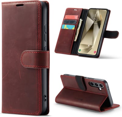 Casemania Echt Leren Hoesje Geschikt voor Samsung Galaxy S24 Plus - Crimson Red - Leer Wallet Hoes - Portemonnee Book Cover met Pasjeshouder