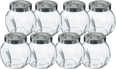 5Five Kruidenpotten set - 8x stuks van 200 ml - glas - met rvs deksel - luchtdicht - keuken kruidenrek