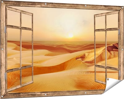 Gards Tuinposter Doorkijk Woestijn bij Zonsondergang in de Sahara - 150x100 cm - Tuindoek - Tuindecoratie - Wanddecoratie buiten - Tuinschilderij