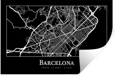 Muurstickers - Sticker Folie - Stadskaart - Barcelona - Plattegrond - Kaart - 30x20 cm - Plakfolie - Muurstickers Kinderkamer - Zelfklevend Behang - Zelfklevend behangpapier - Stickerfolie