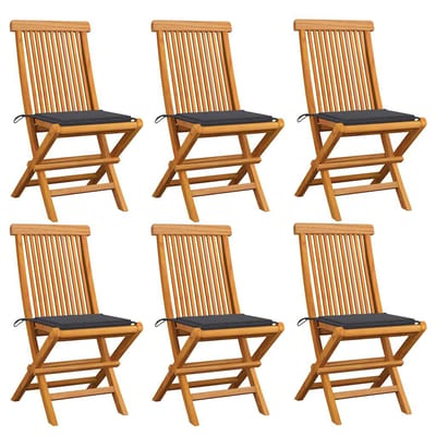 vidaXL - Klapstoelen - met - antracietkleurige - kussens, - 6 - stuks, - massief - teakhout
