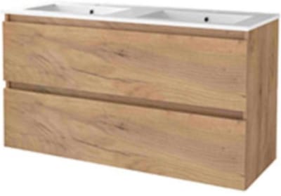 Basic-Line Start 46 Badkamermeubelset - 120 x 46 cm - Greeploos - 4 Lades - Keramische Wastafel - 2 Kraangaten - Whisky Oak