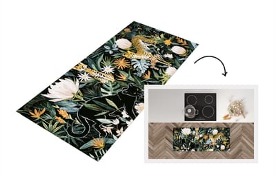 Keukenloper - Loper keuken - Jungle - Planten - Kat - 120x50 cm - Keukenloper vinyl