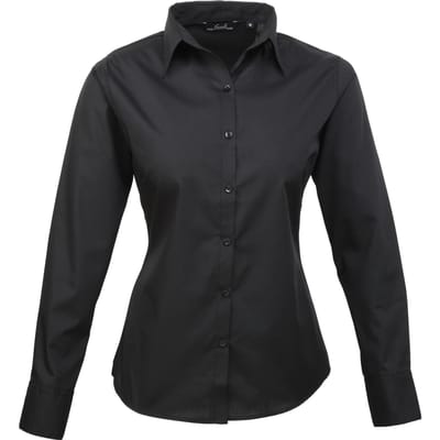 Premier Dames/Dames Popeline Blouse met Lange Mouwen (Zwart)
