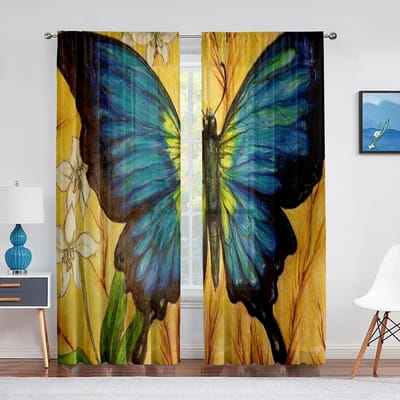 Lente Bloem Kleurrijk Bloemen Vlinder Transparant Gordijn voor Woonkamer Voile Raambekleding Slaapkamer Tule Gordijn Keukengordijnen 1 PCS W100XH250cm&Grommet Top