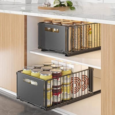 Telescopische lade - Kast organizer - Keuken opbergen - Boorvrije installatie - Hoogte 19 cm - Zwart