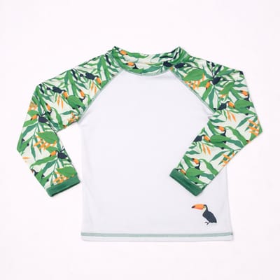 Ducksday - UV-Zwemshirt voor baby - UV-werend UPF50+ - Rashguard met lange mouwen - unisex - Toucan - maat 1 jaar