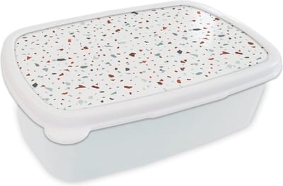 Broodtrommel Wit - Lunchbox - Brooddoos - Terrazzo - Abstract - Patroon - 18x12x6 cm - Volwassenen