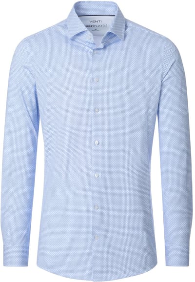 VENTI body fit overhemd - jersey - wit met licht- en donkerblauw dessin - Strijkvriendelijk - Boordmaat: 38