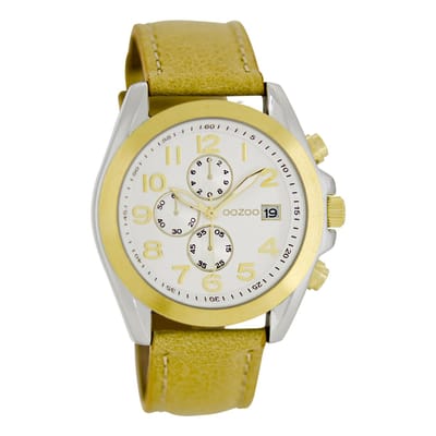 OOZOO Timepieces - Zilver/goudkleurige horloge met zand leren band - C6196