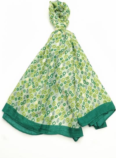 Lange dames sjaal Sophia fantasiemotief groen wit goud lime donkergroen