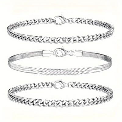 Bovista Armband - Staal - Nep Zilver - Dames - 3 St - Zilver B