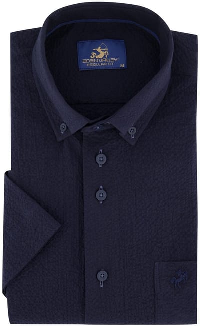 navy regular fit overhemd Eden Valley borstzak katoen textuur km