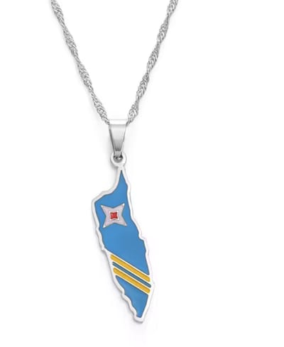 Ketting Aruba - Dames & Heren - Kleur: Zilver - Eiland Ketting - ABC Eilanden - Merchandise - Vakantie - Aruba Island - Lengte: 60 CM - Hoge Kwaliteit - Roestvrijstaal / RVS / Stainless Steel - Verkleurt Niet