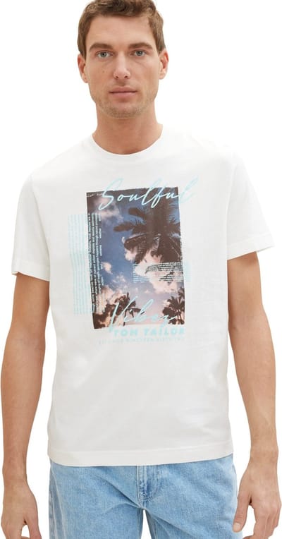 Tom Tailor - T-shirt - Maat M - Mannen - 10332 off white - katoen