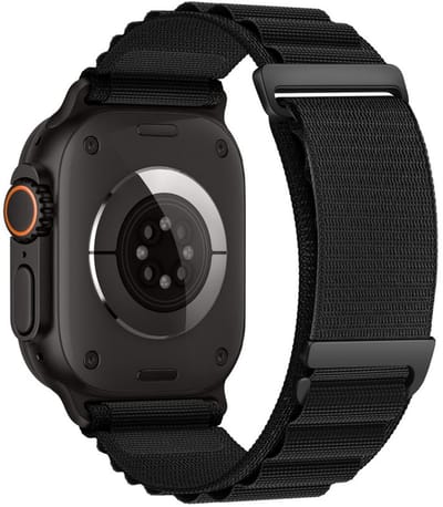 Nylon bandje - geschikt voor Apple Watch 1/2/3/4/5/6/7/8/9/SE (2) met maat 38 mm / 40 mm / 41 mm en Watch 10 (42 mm) - loop bandje met dubbele gesp - zwart