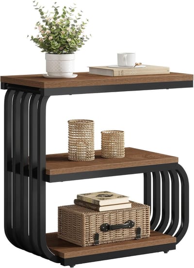 Tribesigns Bijzettafels- 60x30x63cm - Sidetable - Consoletafel Van Hout en Metaal - Bruin