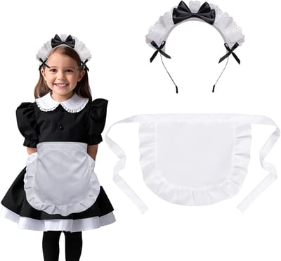 Retro Kinderschort voor Koken met Hoofdband - Multifunctioneel Schort voor Meisjes 7-10 Jaar voor Keuken en Verjaardagsfeestjes