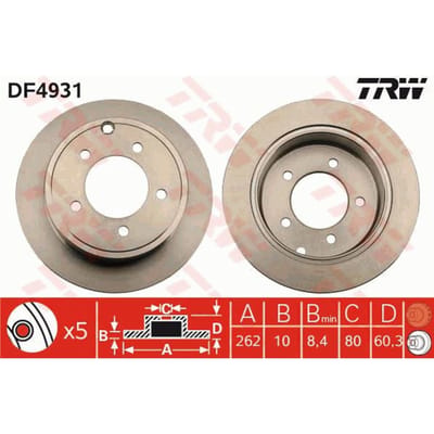Remschijf TRW DF4931 achter, volledig, 1 Stuk