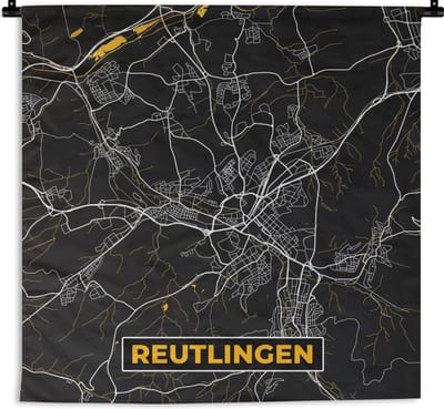 Wandkleed - Wanddoek - Reutlingen – Stadskaart – Gold – Plattegrond – Stadskaart – Kaart - Duitsland - 180x180 cm - Wandtapijt