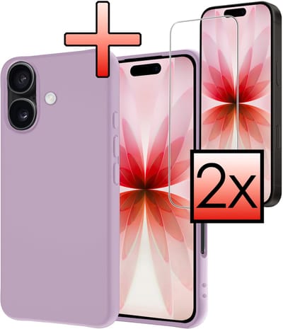Hoesje - Met 2x Screenprotector - Geschikt voor Apple iPhone 17 - Sterk & Shockproof - Back Cover - Siliconen Case - Telefoon Hoes - Lila