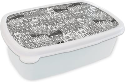 Broodtrommel Wit - Lunchbox - Brooddoos - Huis - Patronen - Londen - 18x12x6 cm - Volwassenen