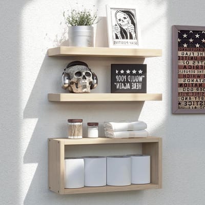 Set van 3 Drijvende Planken voor Badkamer, Woonkamer en Keuken - Moderne Wandplanken met Onzichtbare Steunen in Lichtbruin, Perfect voor Decoratie en Opbergruimte