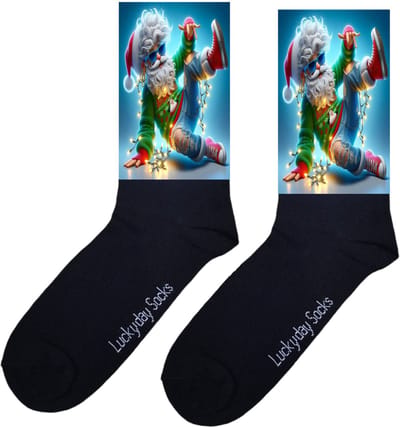 Kerstsokken - Kerstcadeau - Kerstman Breakdance sokken - December Kado - Grappige sokken - Leuke sokken - Vrolijke sokken - Kerst Cadeau sokken - LuckyDay Socks - Sokken waar je vrolijk van wordt - Maat 37-44