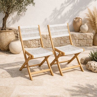 Set van 2 opvouwbare tuinstoelen - AWANA - FSC Acaciahout - Gevlochten koord - 52 x 48 x 85 cm