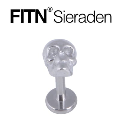 FITN-STST-316L Oorpiercing-Zilver Kleurige-1.2*8mm-Halloween Schedel Oorbellen
