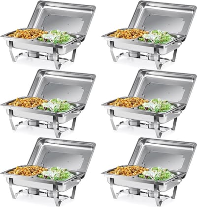 Buffet Warmhoudset - Gastronorm Bakken - Eten Warm Houden - Voedselveilig Roestvrij Staal - 6 x 9L - Zilver